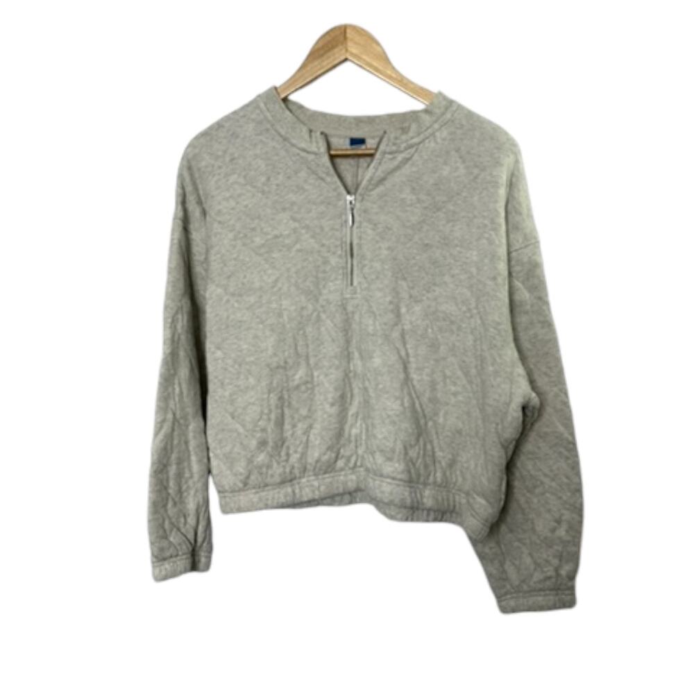 Old Navy Light Gray 1/2 Zip Cropped Pullover Sweatshirt Women's Large